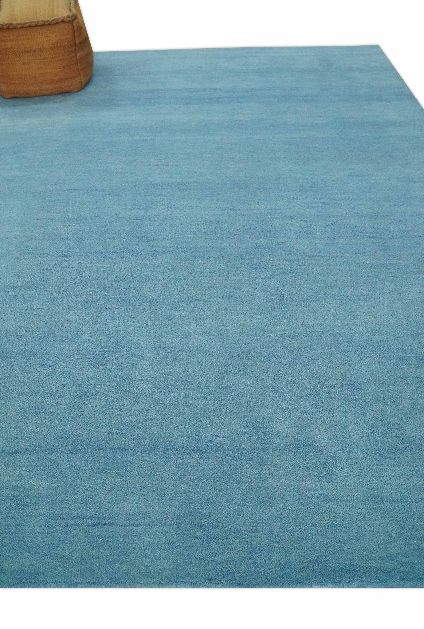 Hand Tufted Solid Plane Light Blue Woolen 8x10 wool Area Rug - The Rug Decor