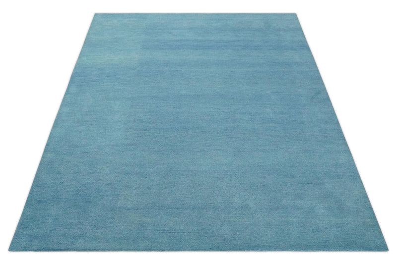 Hand Tufted Solid Plane Light Blue Woolen 8x10 wool Area Rug - The Rug Decor