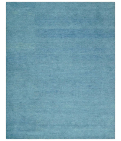 Hand Tufted Solid Plane Light Blue Woolen 8x10 wool Area Rug - The Rug Decor