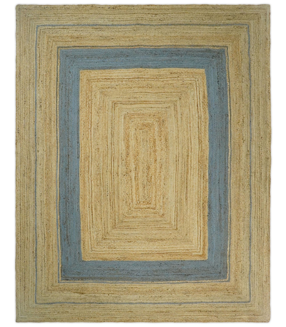 Hand Woven 100% Natural Fiber Blue and Brown Natural Jute Rug | JR2 - The Rug Decor