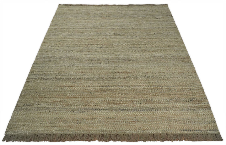 Hand Woven 100% Natural Fiber Brown Natural Jute and Wool Rug | JR10 - The Rug Decor