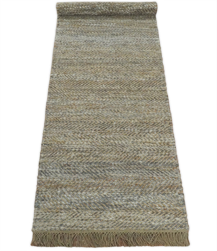 Hand Woven 100% Natural Fiber Jute and Wool Silver and Brown | JR11 - The Rug Decor