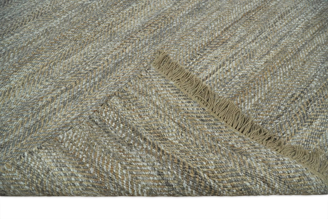Hand Woven 100% Natural Fiber Jute and Wool Silver and Brown | JR11 - The Rug Decor