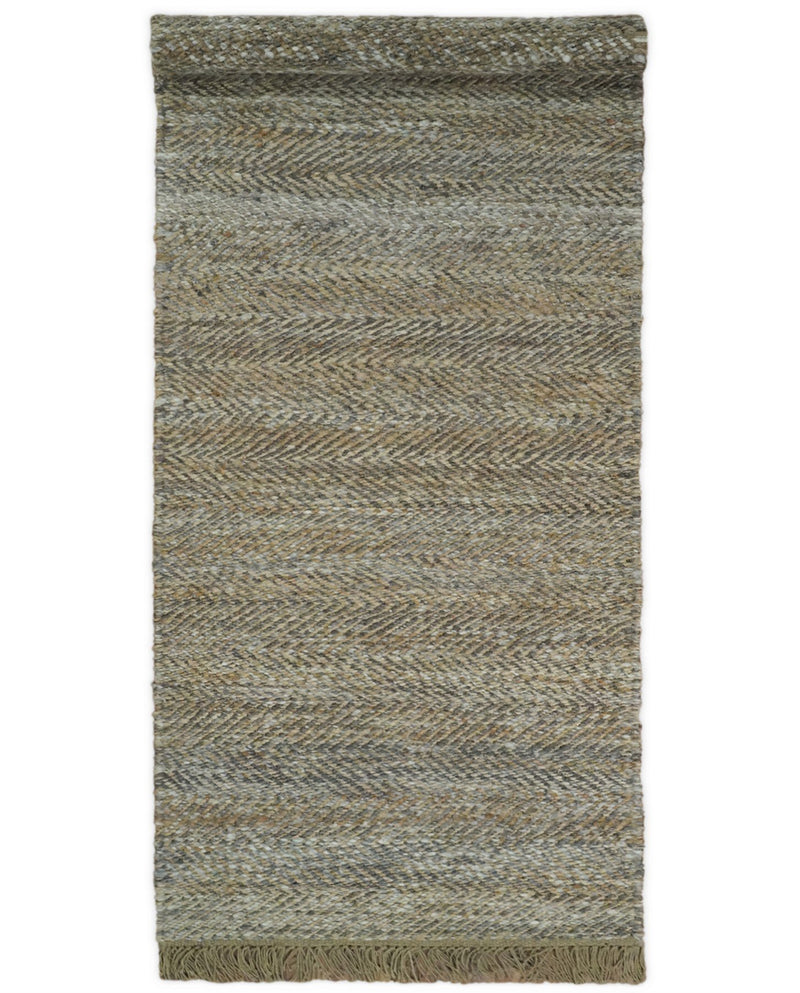 Hand Woven 100% Natural Fiber Jute and Wool Silver and Brown | JR11 - The Rug Decor