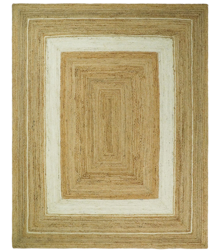 Hand Woven 100% Natural Fiber White and Brown Natural Jute Rug | JR3 - The Rug Decor