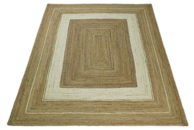 Hand Woven 100% Natural Fiber White and Brown Natural Jute Rug | JR3B - The Rug Decor