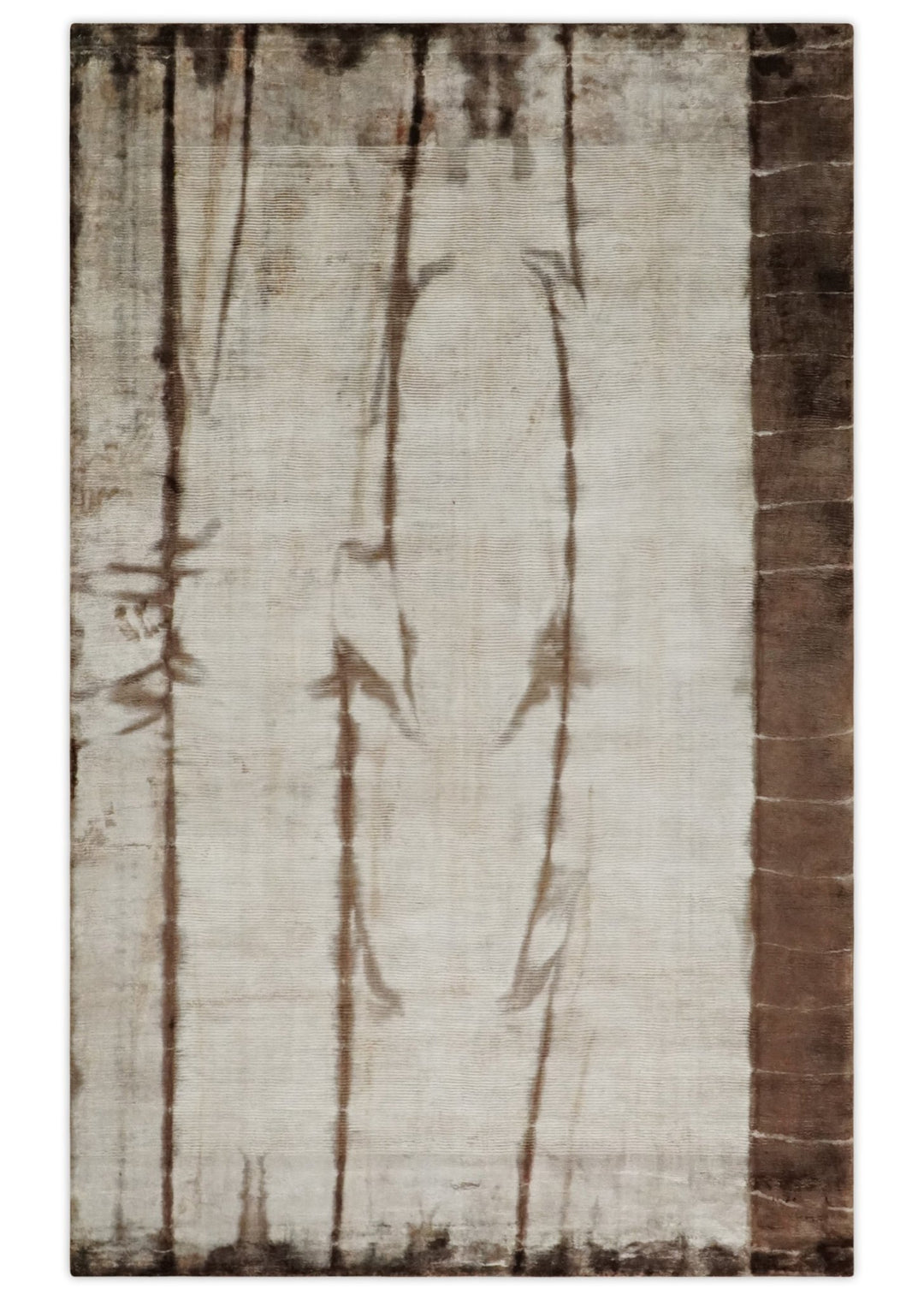 Hand Woven and Carved Silver and Brown Floral Art Silk Rug | KNT3 - The Rug Decor