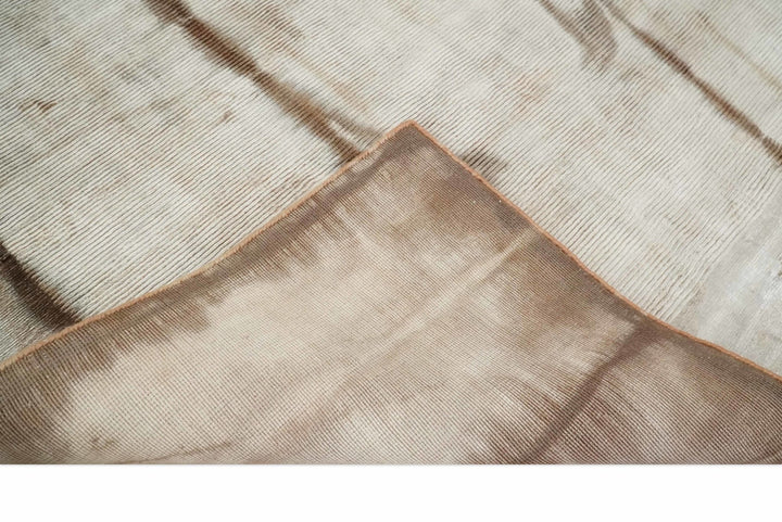 Hand Woven and Carved Silver and Brown Floral Art Silk Rug | KNT3 - The Rug Decor