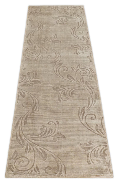 Hand Woven and Carved Silver and Brown Floral Art Silk Rug | KNT4 - The Rug Decor