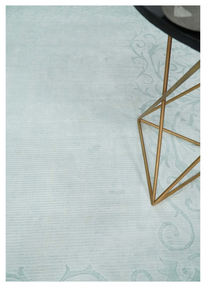 Hand Woven and Carved Silver and Gray Floral Art Silk Rug | KNT6 - The Rug Decor