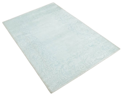 Hand Woven and Carved Silver and Gray Floral Art Silk Rug | KNT6 - The Rug Decor