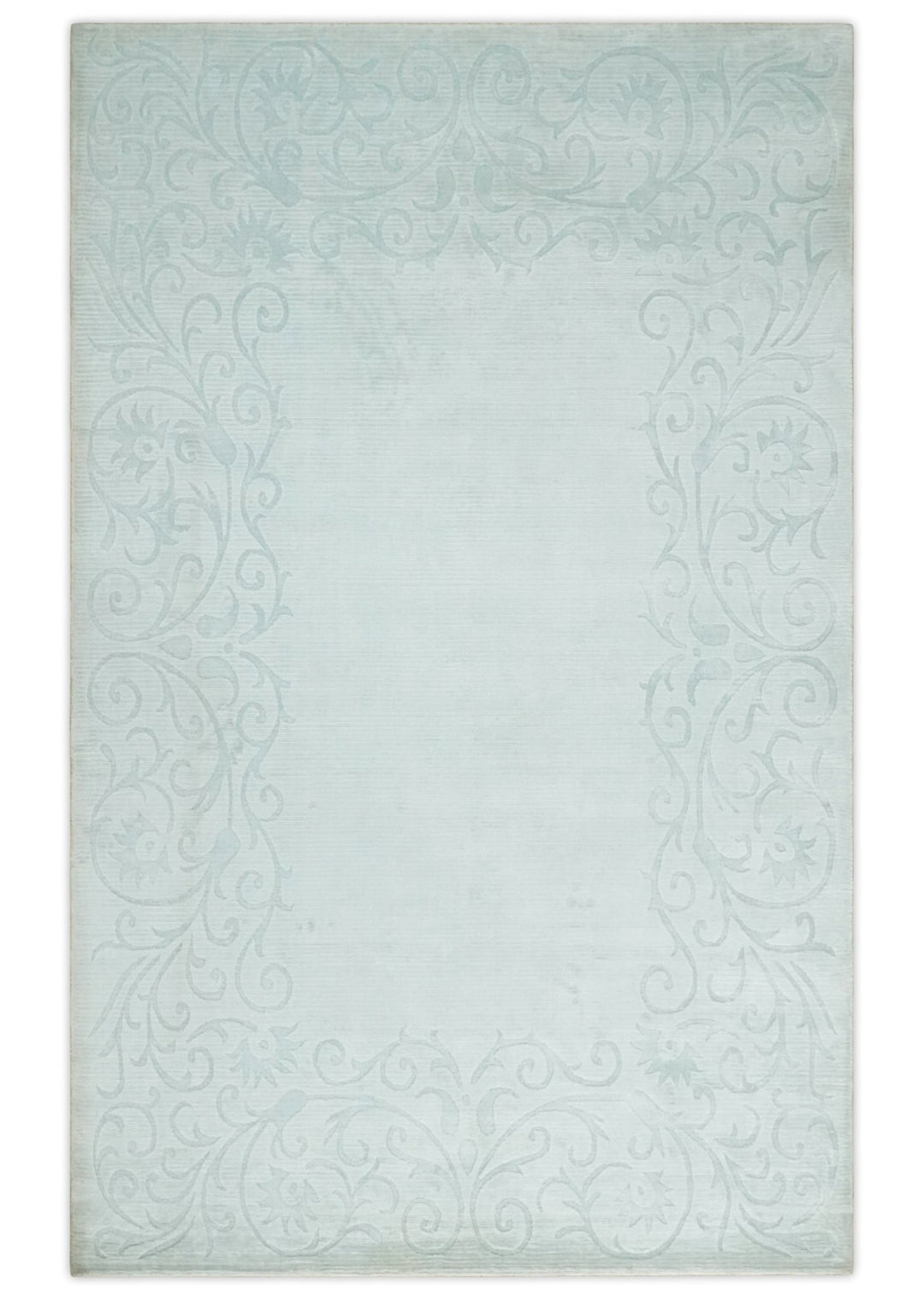 Hand Woven and Carved Silver and Gray Floral Art Silk Rug | KNT6 - The Rug Decor
