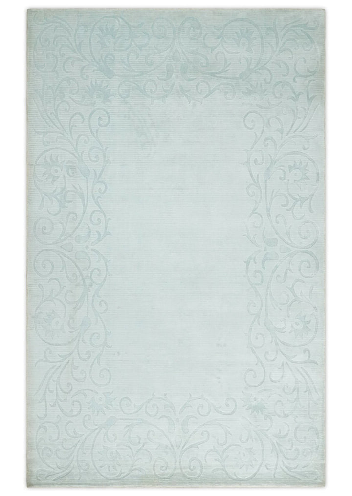Hand Woven and Carved Silver and Gray Floral Art Silk Rug | KNT6 - The Rug Decor
