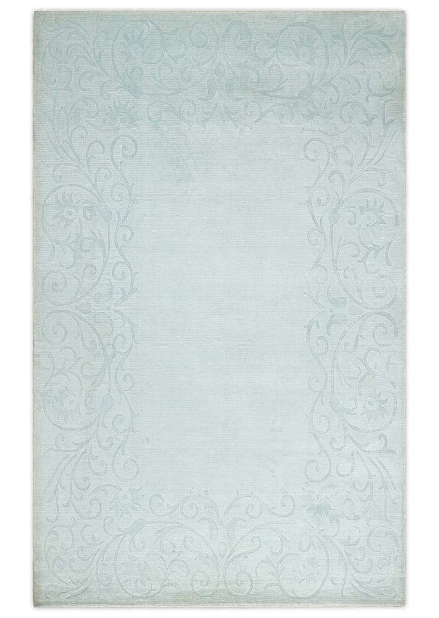 Hand Woven and Carved Silver and Gray Floral Art Silk Rug | KNT6 - The Rug Decor