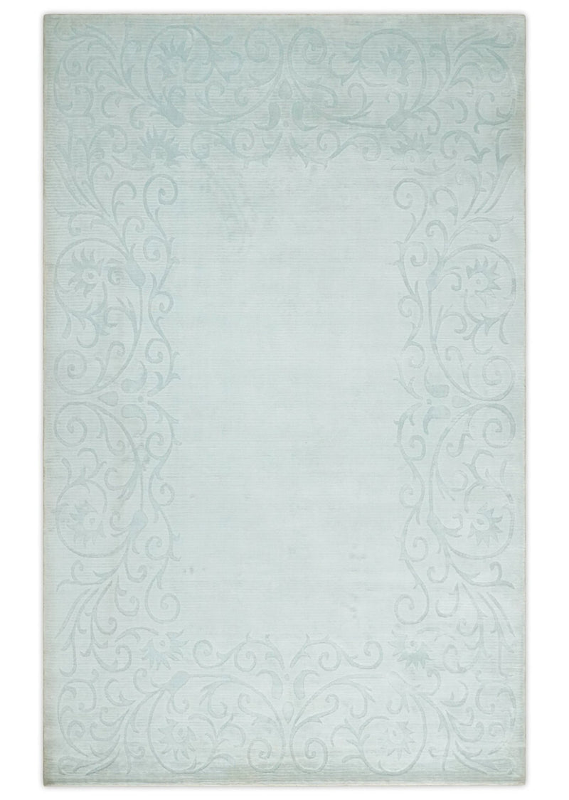 Hand Woven and Carved Silver and Gray Floral Art Silk Rug | KNT6 - The Rug Decor