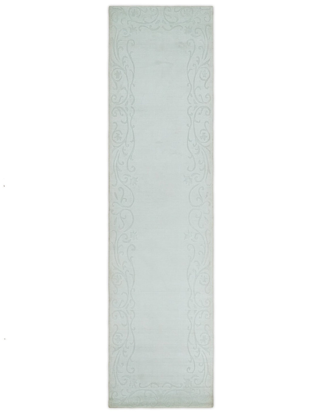Hand Woven and Carved Silver and Gray Floral Art Silk Rug | KNT6 - The Rug Decor