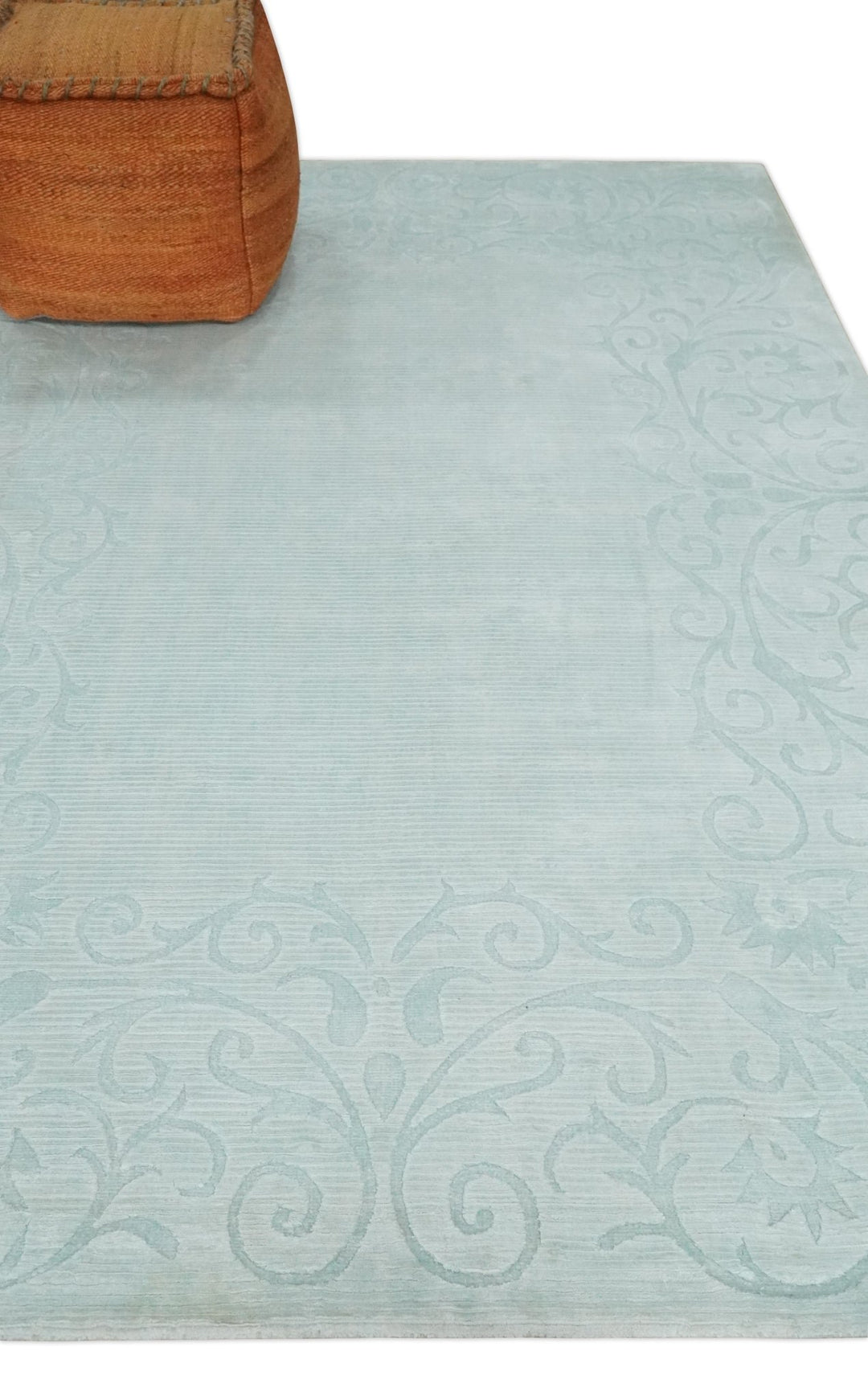 Hand Woven and Carved Silver and Gray Floral Art Silk Rug | KNT6 - The Rug Decor
