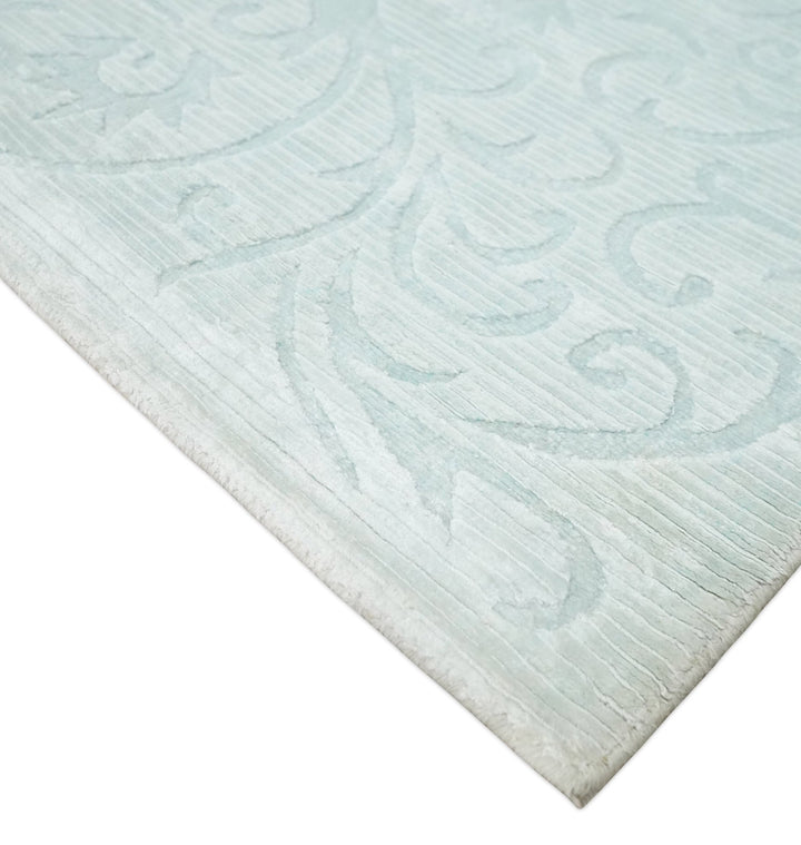 Hand Woven and Carved Silver and Gray Floral Art Silk Rug | KNT6 - The Rug Decor