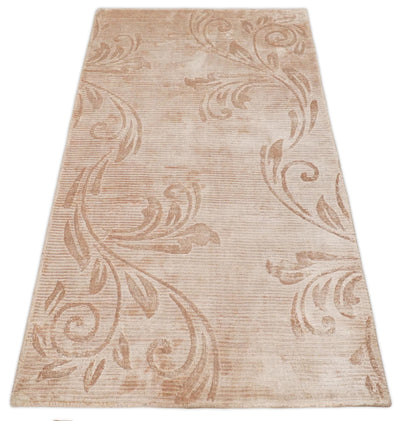 Hand Woven and Carved Silver and Peach Floral Art Silk Rug | KNT12 - The Rug Decor