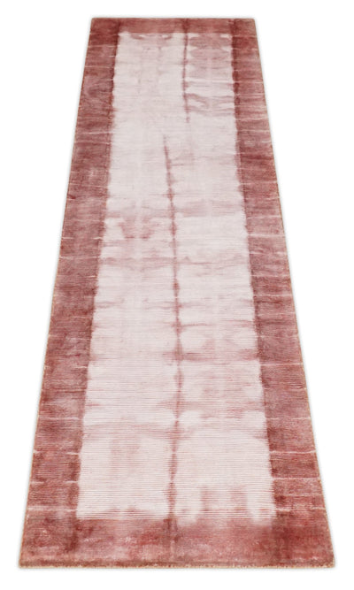 Hand Woven and Carved Silver and Peach Floral Art Silk Rug | KNT7 - The Rug Decor