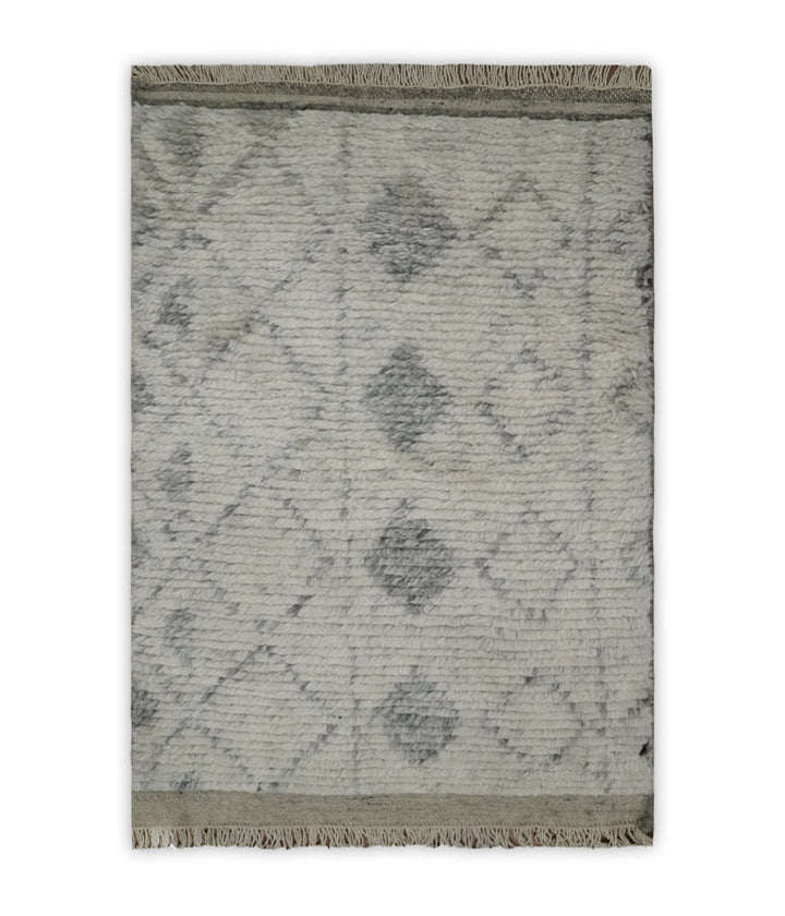 Hand Woven Beige and Gray 2x3 Trellis Moroccan Rug Made with Fine Wool | TRDCP79723 - The Rug Decor