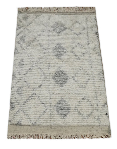 Hand Woven Beige and Gray 2x3 Trellis Moroccan Rug Made with Fine Wool | TRDCP79723 - The Rug Decor