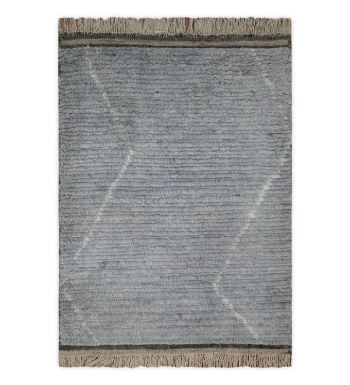 Hand Woven Blue and White 2x3 Trellis Moroccan Rug Made with Fine Wool | TRDCP79523 - The Rug Decor