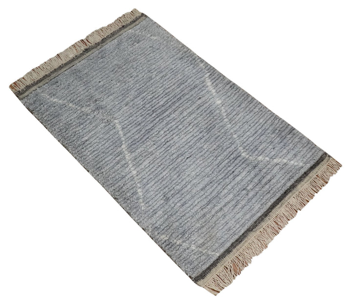Hand Woven Blue and White 2x3 Trellis Moroccan Rug Made with Fine Wool | TRDCP79523 - The Rug Decor