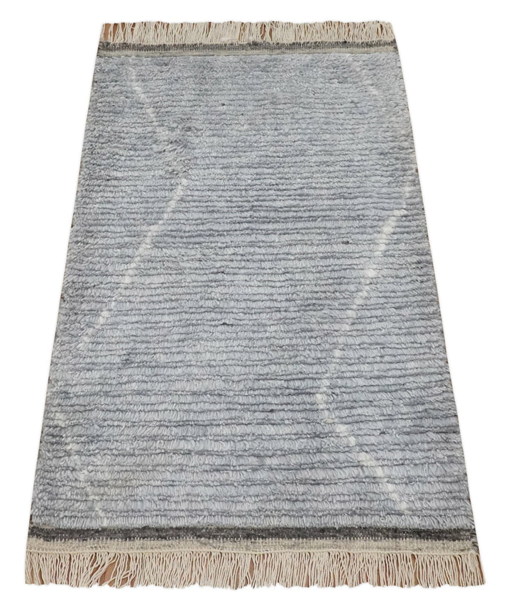 Hand Woven Blue and White 2x3 Trellis Moroccan Rug Made with Fine Wool | TRDCP79523 - The Rug Decor