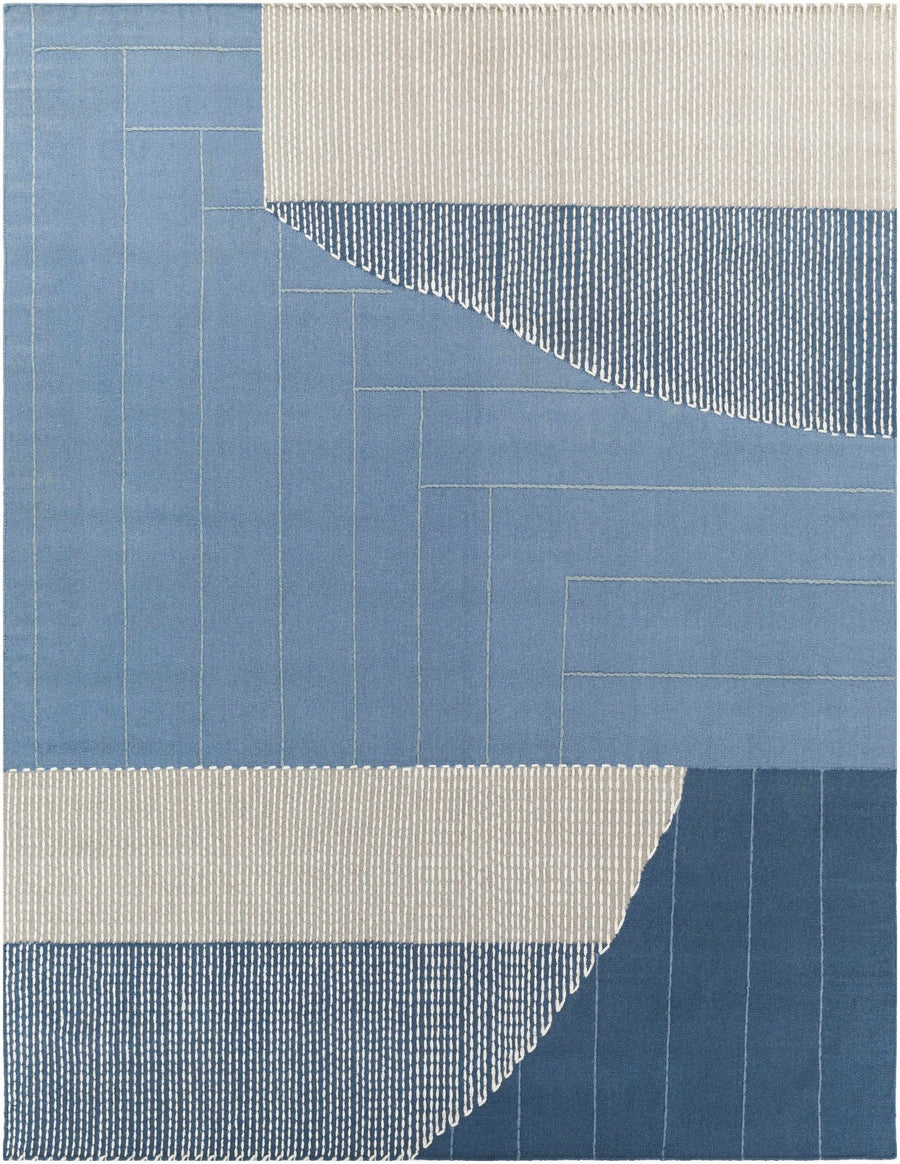 Hand Woven Blue, Ivory and Beige Modern Geometrical Wool Braided Area Rug - The Rug Decor
