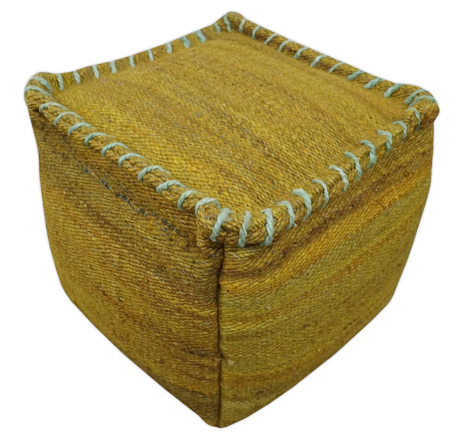 Hand Woven Boho Natural Farmhouse Mustard Gold and Gray Jute Pouf Ottoman | TRD128P - The Rug Decor
