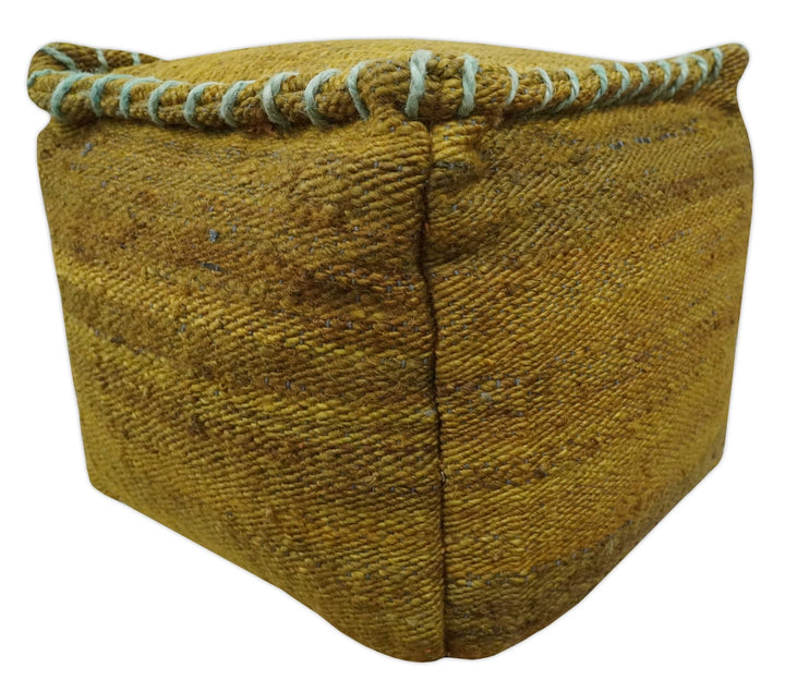 Hand Woven Boho Natural Farmhouse Mustard Gold and Gray Jute Pouf Ottoman | TRD128P - The Rug Decor
