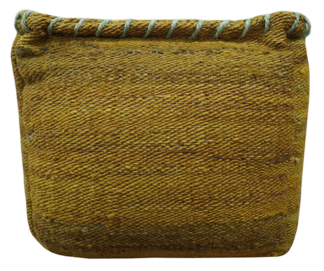 Hand Woven Boho Natural Farmhouse Mustard Gold and Gray Jute Pouf Ottoman | TRD128P - The Rug Decor