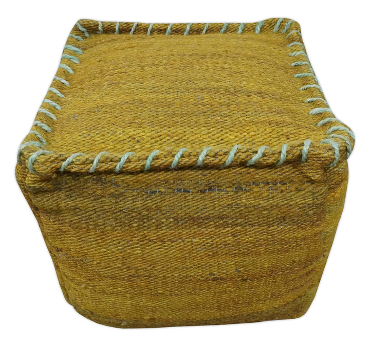 Hand Woven Boho Natural Farmhouse Mustard Gold and Gray Jute Pouf Ottoman | TRD128P - The Rug Decor