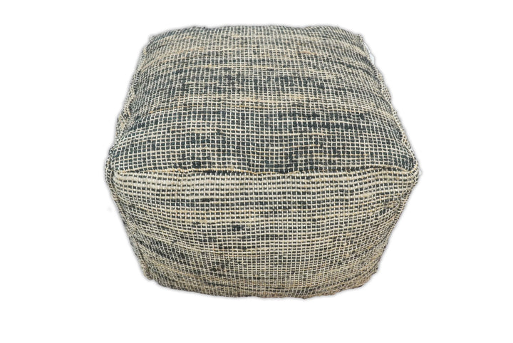 Hand Woven Boho Natural Large Black and Brown Jute Pouf | TRD123P - The Rug Decor