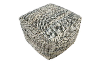 Hand Woven Boho Natural Large Black and Brown Jute Pouf | TRD123P - The Rug Decor