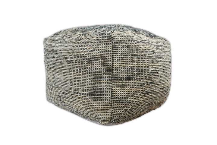 Hand Woven Boho Natural Large Black and Brown Jute Pouf | TRD123P - The Rug Decor