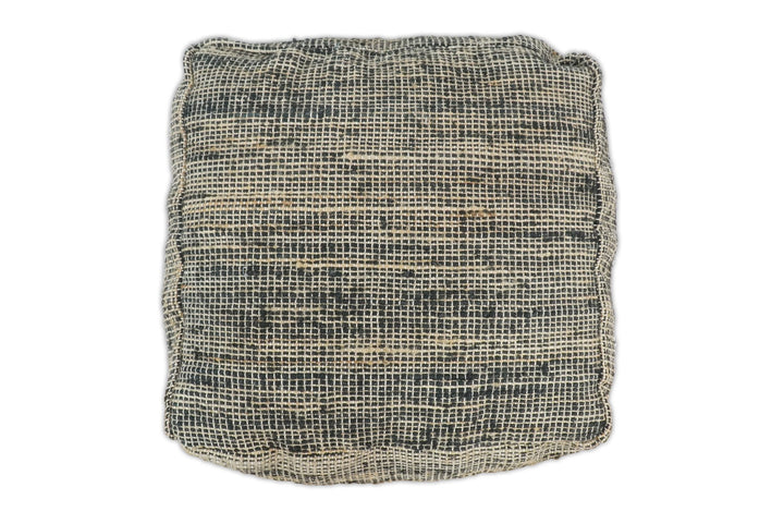 Hand Woven Boho Natural Large Black and Brown Jute Pouf | TRD123P - The Rug Decor