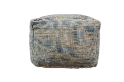Hand Woven Boho Natural Large Blue and Brown Jute Pouf | TRD124P - The Rug Decor