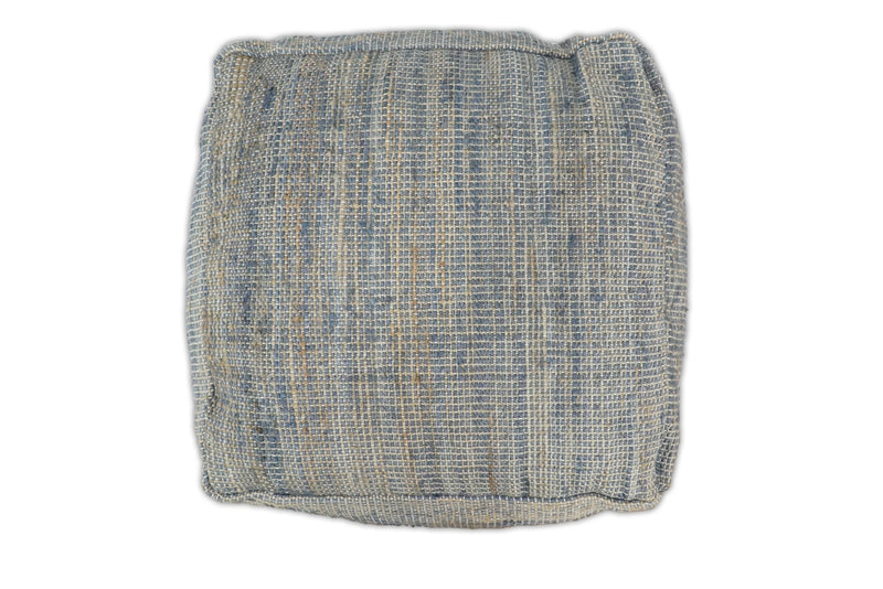 Hand Woven Boho Natural Large Blue and Brown Jute Pouf | TRD124P - The Rug Decor