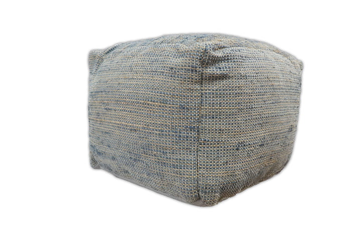 Hand Woven Boho Natural Large Blue and Brown Jute Pouf | TRD124P - The Rug Decor
