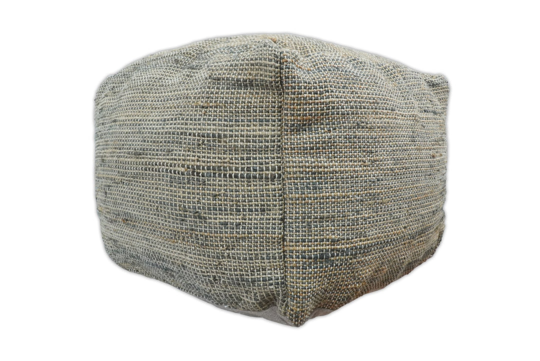 Hand Woven Boho Natural Large Gray and Brown Jute Pouf | TRD122P - The Rug Decor