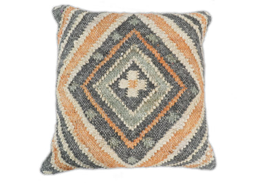 Hand Woven Boho Rust and Charcoal Jute and Wool Tribal Accent Pillow, Cushion | PL11 - The Rug Decor