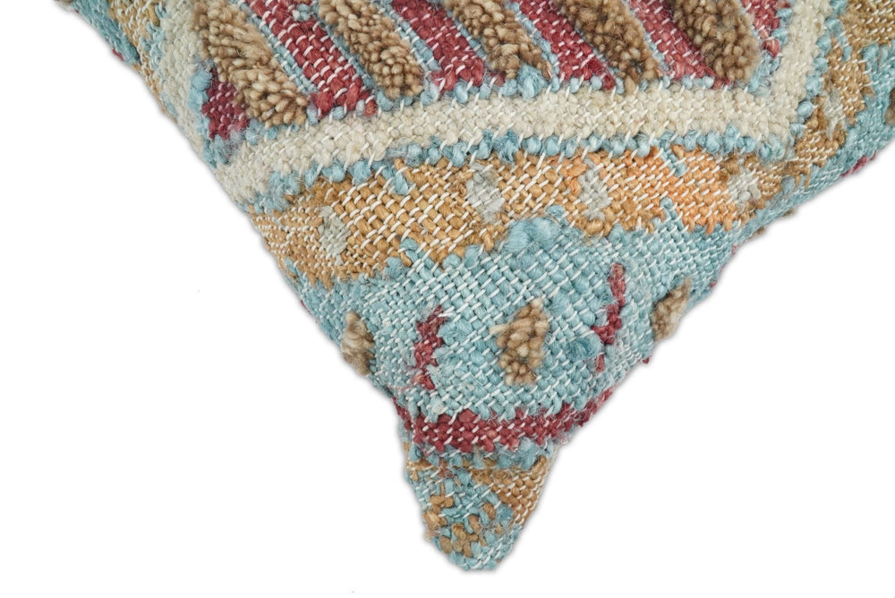 Hand Woven Boho Tribal Accent Mustard and Blue Jute and Wool Pillow, Cushion | PL13 - The Rug Decor
