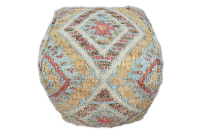 Hand Woven Boho Tribal Large Mustard and Blue Jute and Wool Pouf | TRD120P - The Rug Decor
