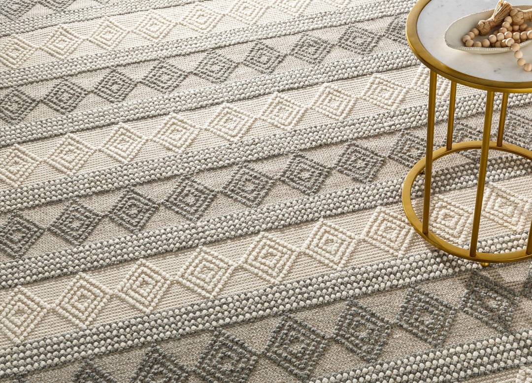 Hand Woven Contemporary Beige and Gray Bohemian Style Carved Design Wool Area Rug - The Rug Decor