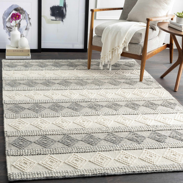 Hand Woven Contemporary Beige and Gray Bohemian Style Carved Design Wool Area Rug - The Rug Decor