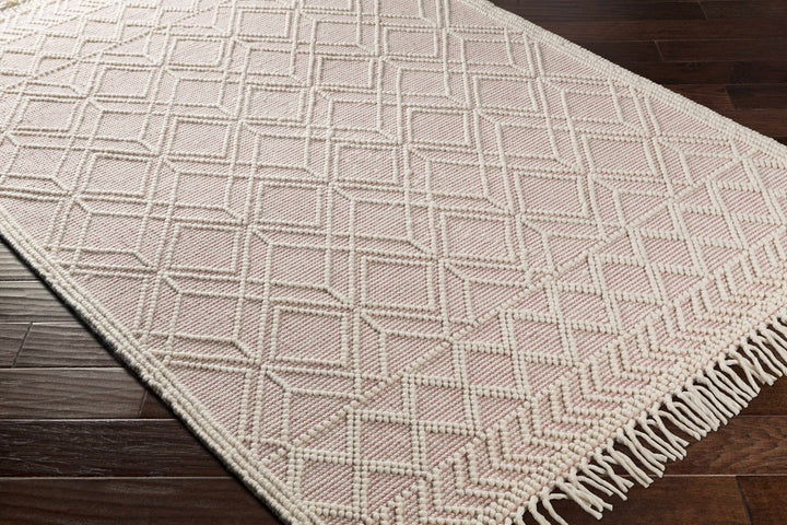 Hand Woven Contemporary Ivory and Peach Tribal Trellis Design Wool Area Rug - The Rug Decor