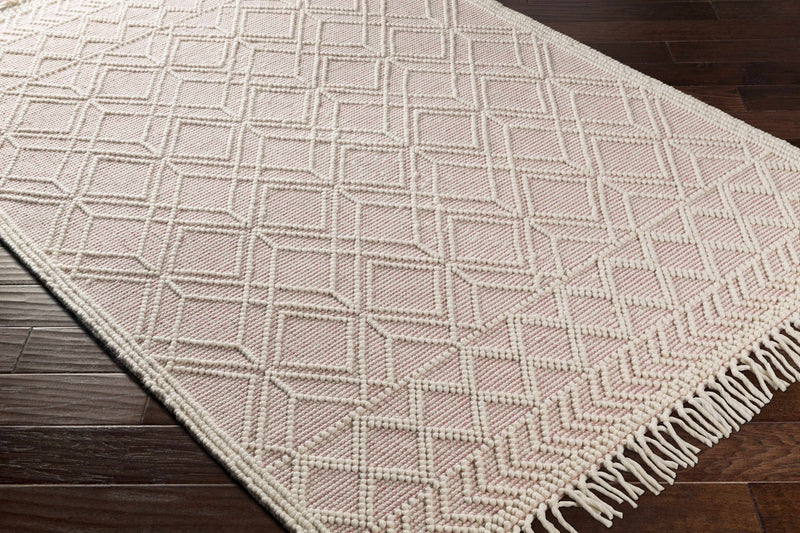 Hand Woven Contemporary Ivory and Peach Tribal Trellis Design Wool Area Rug - The Rug Decor
