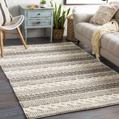 Hand Woven Ivory and Gray Moroccan Bohemian Wool Area Rug - The Rug Decor